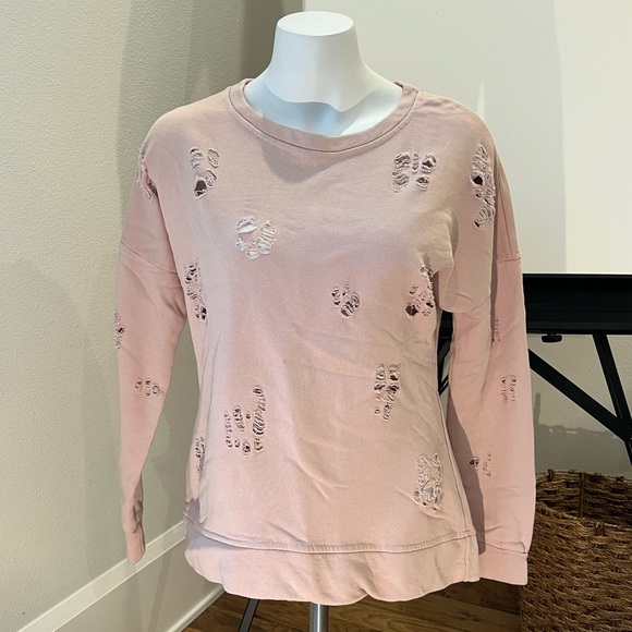 Sofi Pale Pink Distressed Sweatshirt Top - Picture 2 of 4